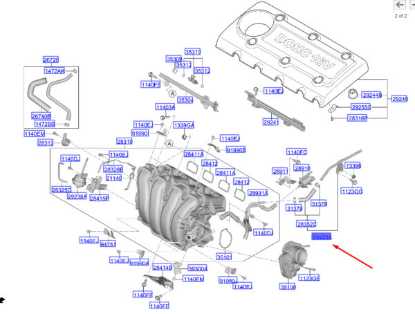289322G710 - Hyundai Santa Fe MK3 DM Unterdruckrohr und Schlauchbaugruppe 289322G710 Original