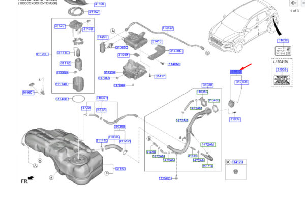 310103X000 - Hyundai Kona MK1 Tank Lid 310103X000, Original Part