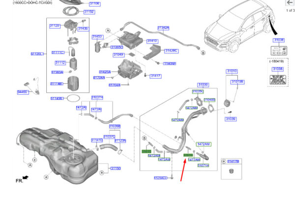 31037D3000 - Hyundai Kona MK1 Fuel Fill Connector 31037D3000, Original