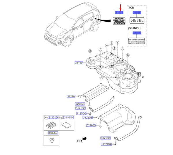 310383Y000 - KIA SPORTAGE QL MK4 Fuel Filler Door Label 310383Y000 NEW GENUINE