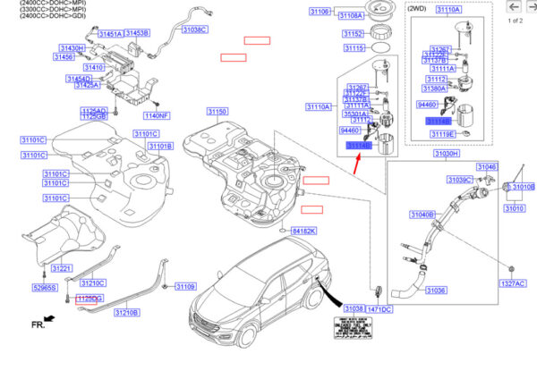 311161R000 - Hyundai Santa FÉ MK3 DM Kraftstoffbehälter-Becherbaugruppe 311161R000 NEU