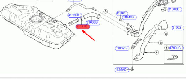 31141D2050 - Hyundai Kona MK1 Fuel Tank Hose Clamp 31141D2050, Genuine