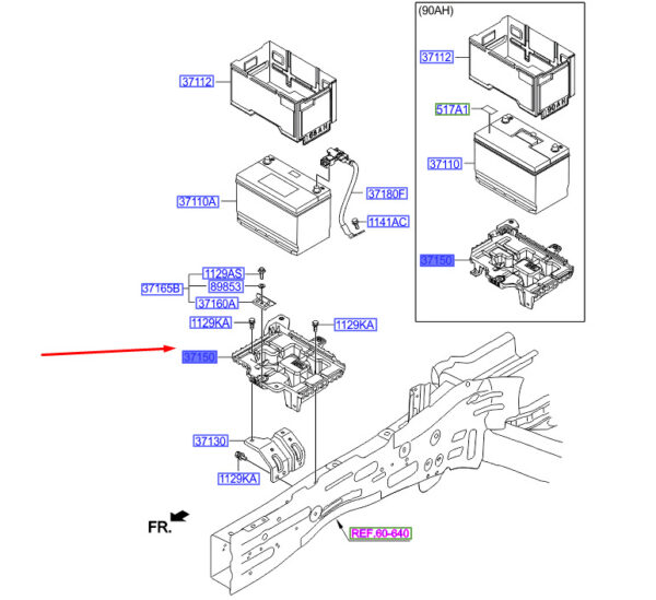 371502W200 - Hyundai Santa Fe MK3 DM battery compartment 371502W200 NEW ORIGINAL
