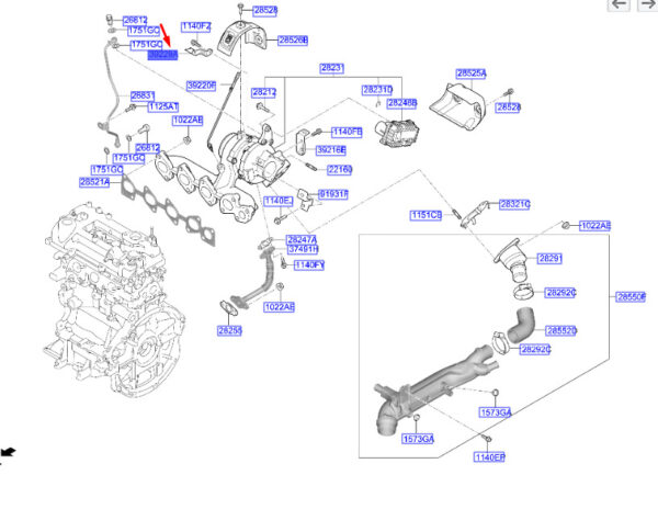 392352U100 - Mount for flue gas temperature sensor Hyundai Kona MK1 392352U100, original part