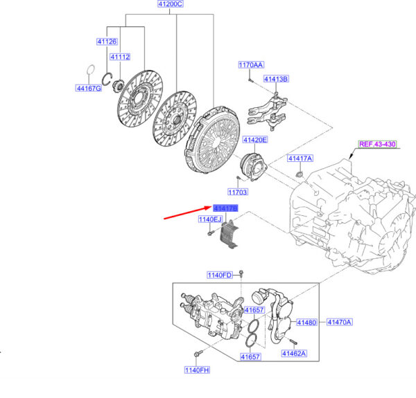 414172D000 - Hyundai Kona MK1 Clutch Fork Cover 414172D000, Original Part