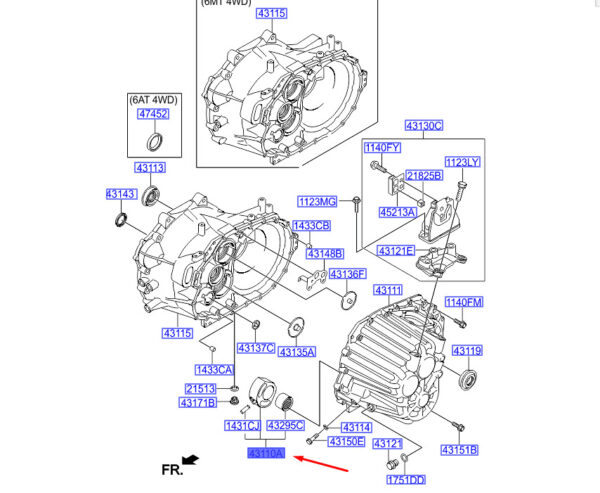 4311024300 - Hyundai Santa Fe MK3 DM Transaxle-Lagerhalterbaugruppe 4311024300, NEU, ORIGINAL