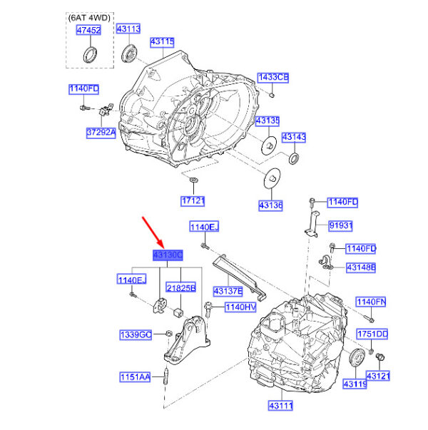 431303B070 - Hyundai Santa Fe MK4TM Transmission Mount 431303B070, Original
