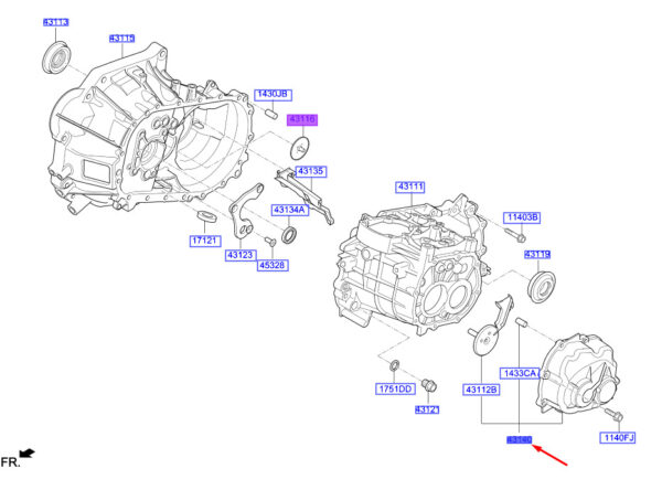 4314026200 - Hyundai Kona MK1 Manual Transmission Housing Rear Cover 4314026200 Original Part