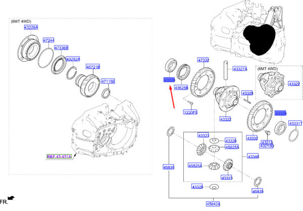 432263D100 - Hyundai Tucson NX4 MK4 Differential Cone Roller Bearing 432263D100, NEW, ORIGINAL