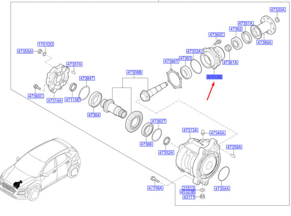 473123D100 - Hyundai Kona MK1 Transfer Transmission 473123D100, Original Part