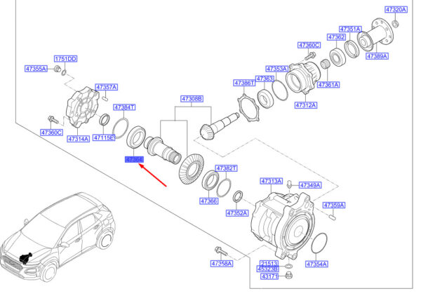 4736439010 - Hyundai Kona MK1 transfer bearing 4736439010, original part