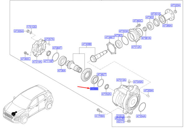 473663D100 - Hyundai Kona MK1 transfer bearing 473663D100, new original