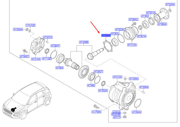 473863D188 - Hyundai Kona MK1 Transfer Spacer 473863D188, Original Part
