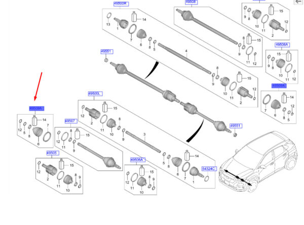 49541K4000 - Hyundai Kona Electric MK1 Front Axle Wheel Side Cuff Set 49541K4000 New