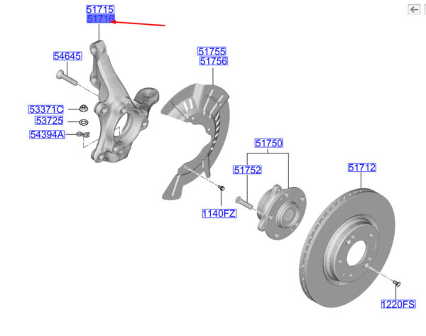 51711K4000 - Hyundai Kona Electric MK1 knuckle front right 51711K4000 NEW ORIGINAL
