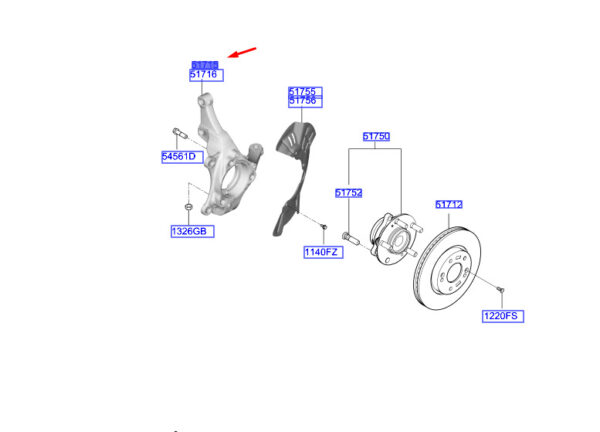 51715J9000 - Hyundai Kona MK1 knuckle front left 51715J9000 NEW ORIGINAL