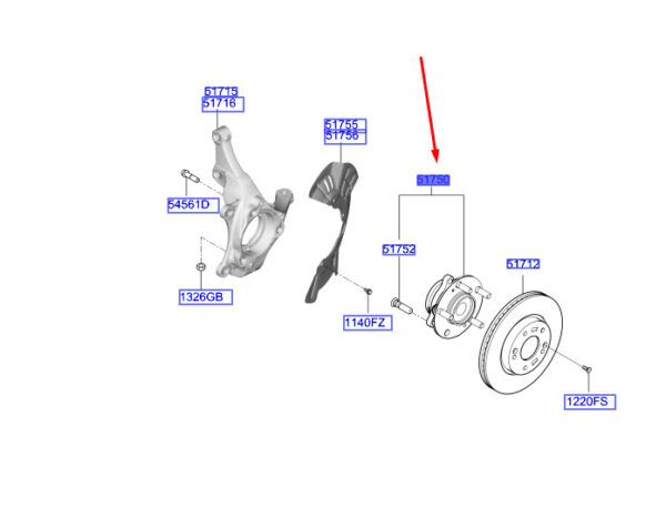 51750J9000 - Hyundai Kona MK1 Front Wheel Hub 51750J9000 NEW ORIGINAL