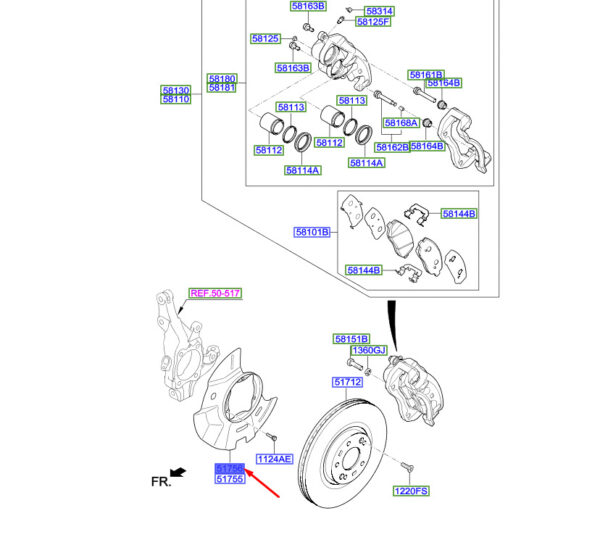 517562W100 - Hyundai Santa Fe MK3 DM brake disc protector front right 517562W100 NEW ORIGINAL