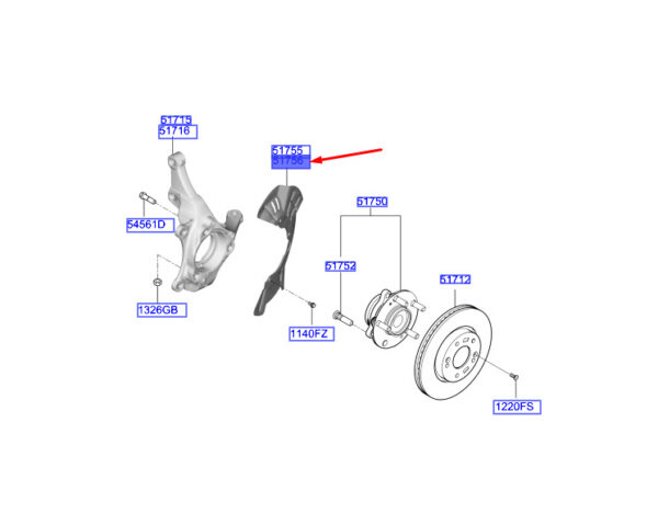 51756J9100 - Hyundai Kona MK1 brake disc protector front right 51756J9100 NEW ORIGINAL