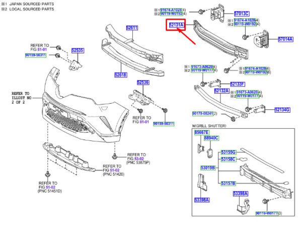 52131F4020 - Toyota C-HR MK1 Front Bumper Reinforcement 52131F4020, NEW, ORIGINAL