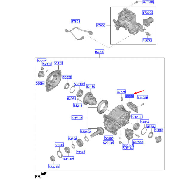 5301423200 - Hyundai Kona MK2 rear axle differential carrier mount 5301423200, original part