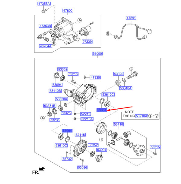 530643B183 - Hyundai Kona MK1 spacer for rear differential bearing 530643B183, original