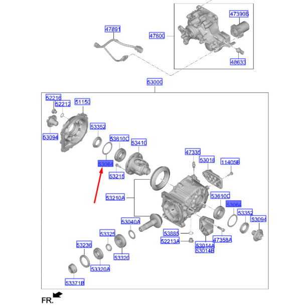 530643B195 - Hyundai Kona MK2 spacer for rear differential bearing 530643B195, original