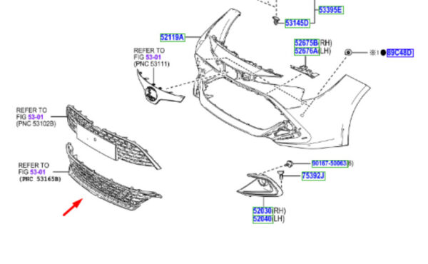 5316502160 - Toyota Corolla E21 front bumper bottom radiator grille 5316502160 NEW original