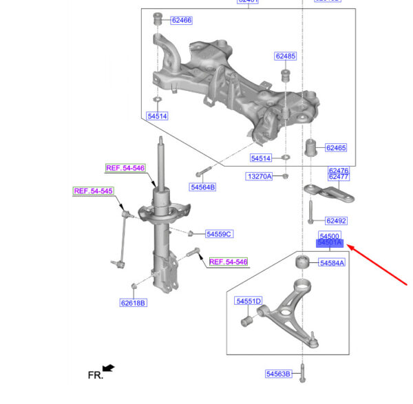 54501G2100 - Hyundai Kona Electric MK1 Front Right Bottom Right Side Handlebar 54501G2100 NEW ORIGINAL