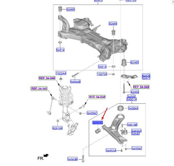 545513X000 - Hyundai Kona MK1 Front Lower Handlebar A Female 545513X000 NEW ORIGINAL