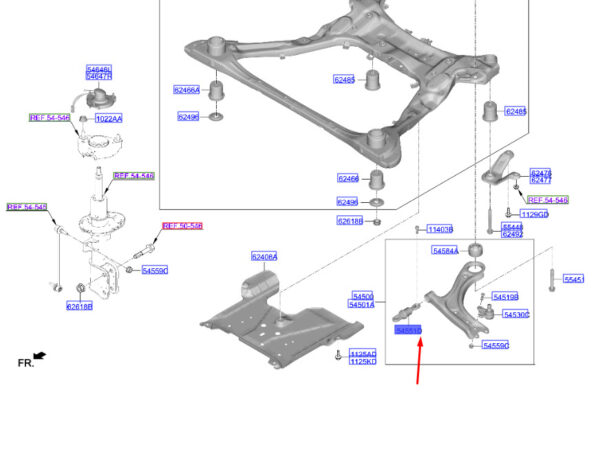 54551L1100 - Hyundai Tucson NX4 MK4 Front Bottom Handlebar A Female 54551L1100 NEW ORIGINAL