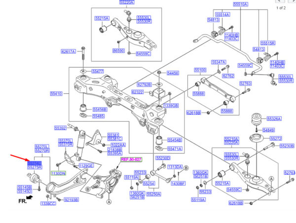552742W500 - Hyundai Santa Fe MK3 DM rear longitudinal handlebar left female 552742W500 NEW