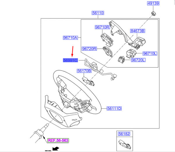 561902W650 - Hyundai Santa FE MK3 DM Steering Wheel Extension Cable 561902W650, NEW, ORIGINAL