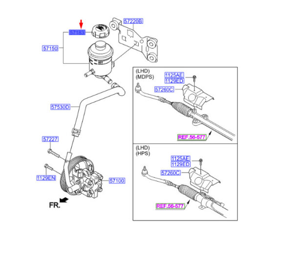 571532T000 - Hyundai Santa FE MK3 DM tank cover for power steering 571532T000, original part