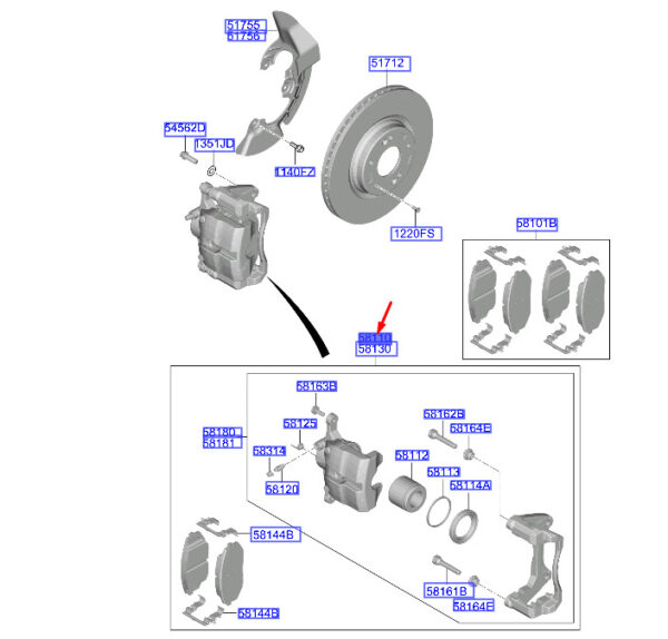 58110N7100 - Hyundai Tucson NX4 MK4 Front Left Brake 58110N7100 NEW ORIGINAL