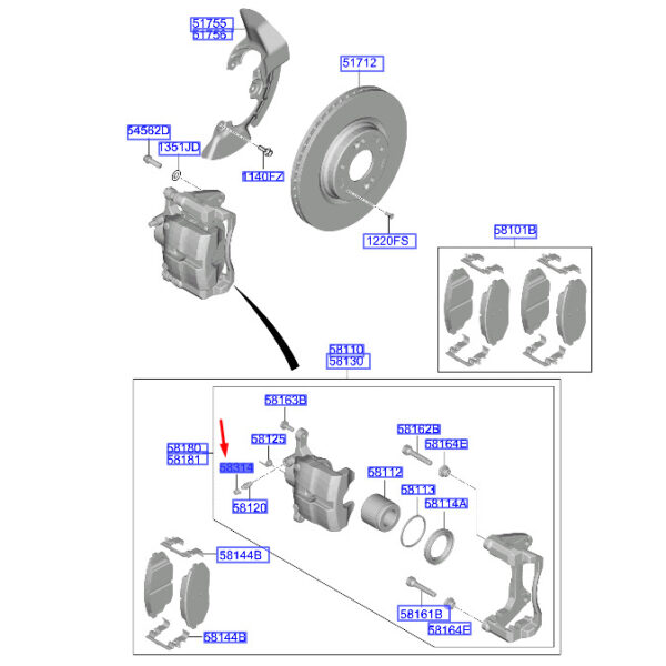 581213R000 - Hyundai Tucson NX4 Vent Screw for Front Brake Saddle 581213R000part