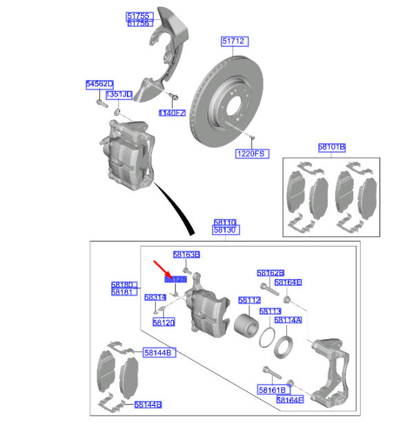 581251G000 - Hyundai Tucson NX4 MK4 Front Caliper Cap 581251G000, Original Part