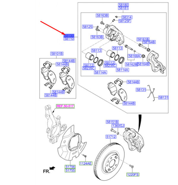 581302W400 - Hyundai Santa Fe MK3 DM front right brake 581302W400 NEW ORIGINAL