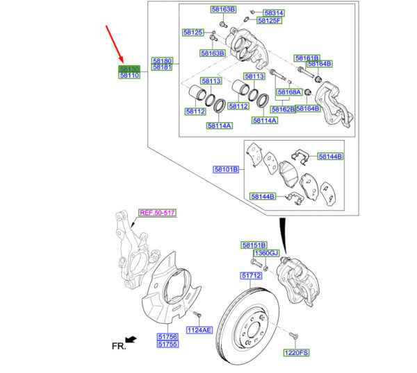 581302W700 - Hyundai Santa Fe MK3 DM front right brake 581302W700 NEW ORIGINAL