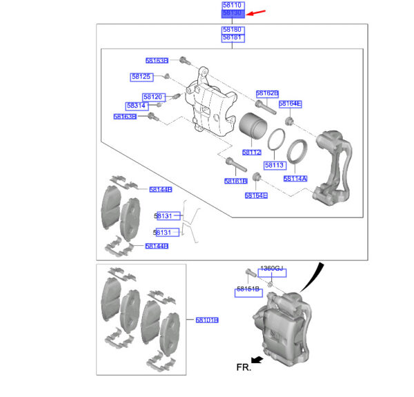 58130J9700 - Hyundai Kona MK1 front right brake 58130J9700 NEW ORIGINAL