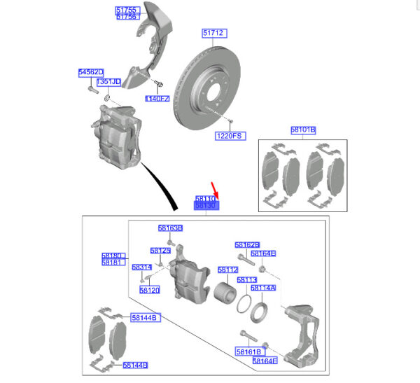 58130N7100 - Hyundai Tucson NX4 MK4 Front Right Brake 58130N7100 NEW ORIGINAL