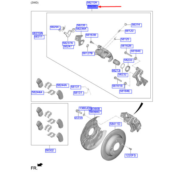 58230J9700 - Hyundai Kona MK1 rear brake right 58230J9700 NEW ORIGINAL