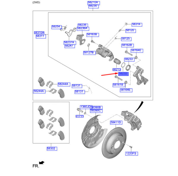 582321H000 - Hyundai Kona MK1 rear brake piston seal 582321H000, NEW, ORIGINAL