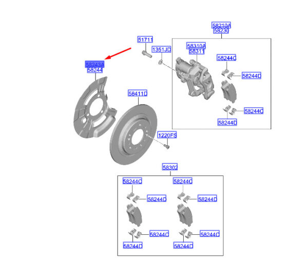 58243N9000 - Hyundai Tucson NX4 MK4 rear left brake disc protector 58243N9000 NEW ORIGINAL