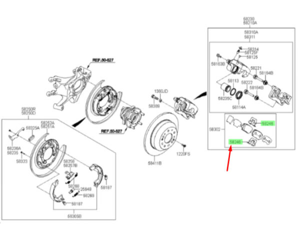 582462P000 - Hyundai Santa FE MK3 retaining clip for rear brake lining 582462P000 NEW ORIGINAL