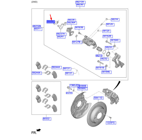 58254G3300 - Hyundai Kona MK1 return spring for rear brake 58254G3300, original part