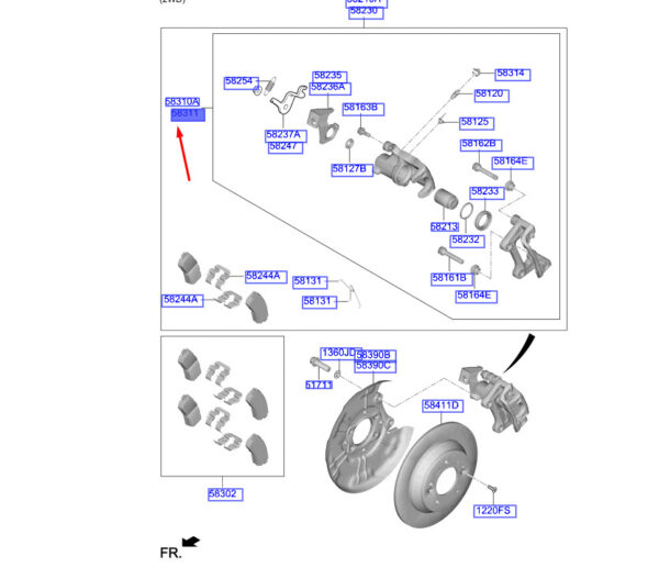 58311J9A50 - Hyundai Kona MK1 rear right caliper 58311J9A50 NEW ORIGINAL