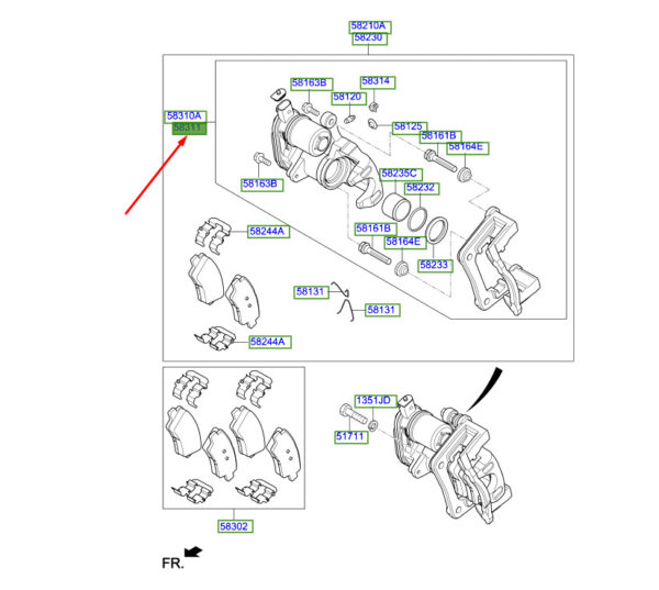 58311K4A10 - Hyundai Kona Electric MK1 rear right caliper 58311K4A10 NEW ORIGINAL
