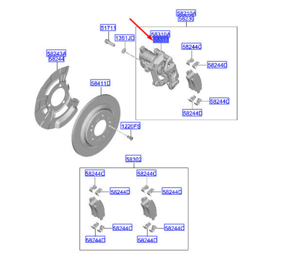 58311N7A10 - Hyundai Tucson NX4 MK4 rear right caliper 58311N7A10 NEW ORIGINAL