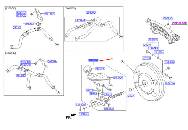 585102W320 - Hyundai Santa Fe MK3 DM main brake cylinder left handlebar 585102W320 NEW ORIGINAL